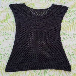 Woven Black Top Fishnet Goth Summer Cover-up